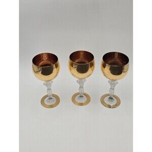 Bayel Gold plated Crystal Nude Stem Wine Glasses goblets Bacchante Bacchus - 3